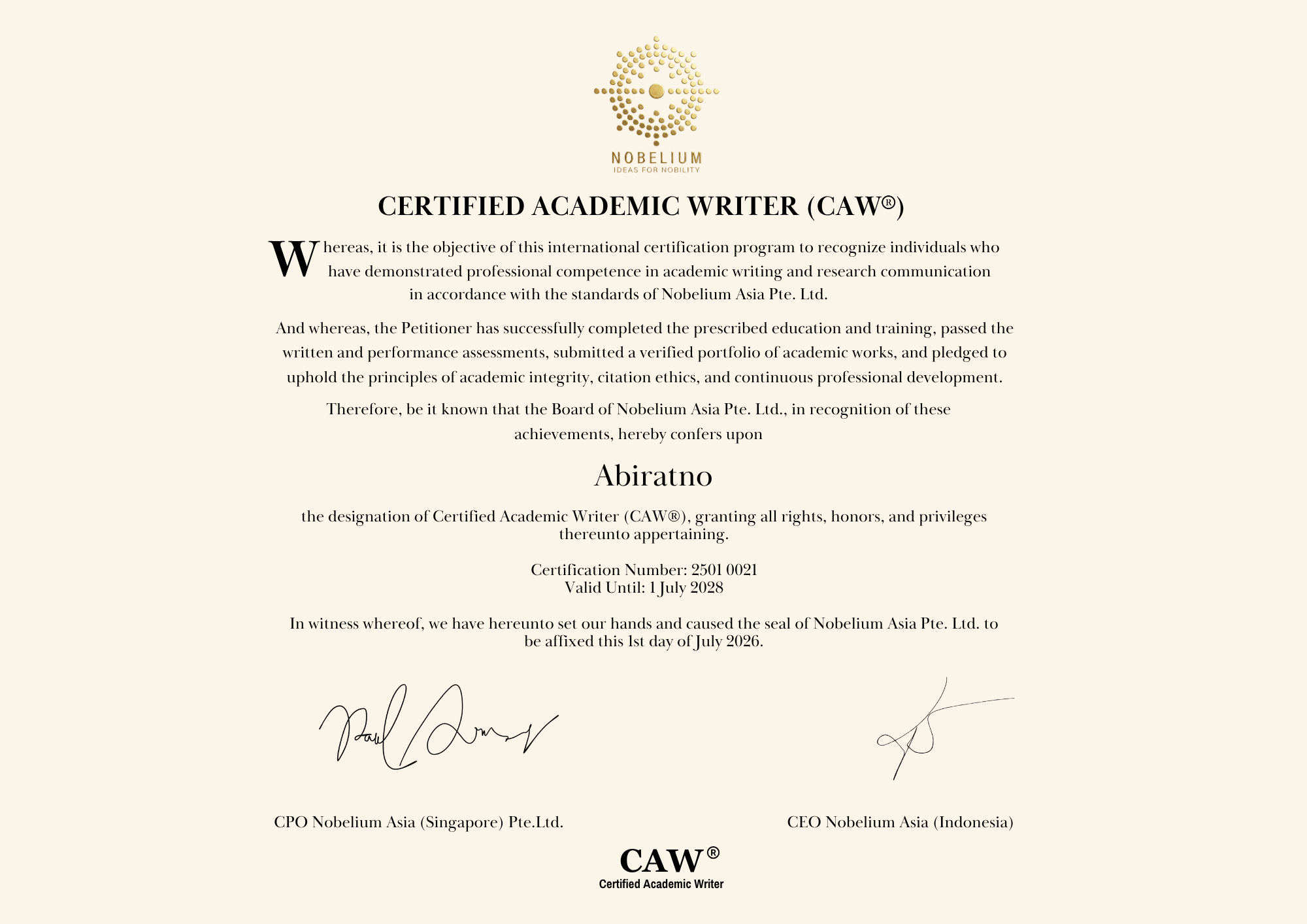 Certified Academic Writer (CAW)