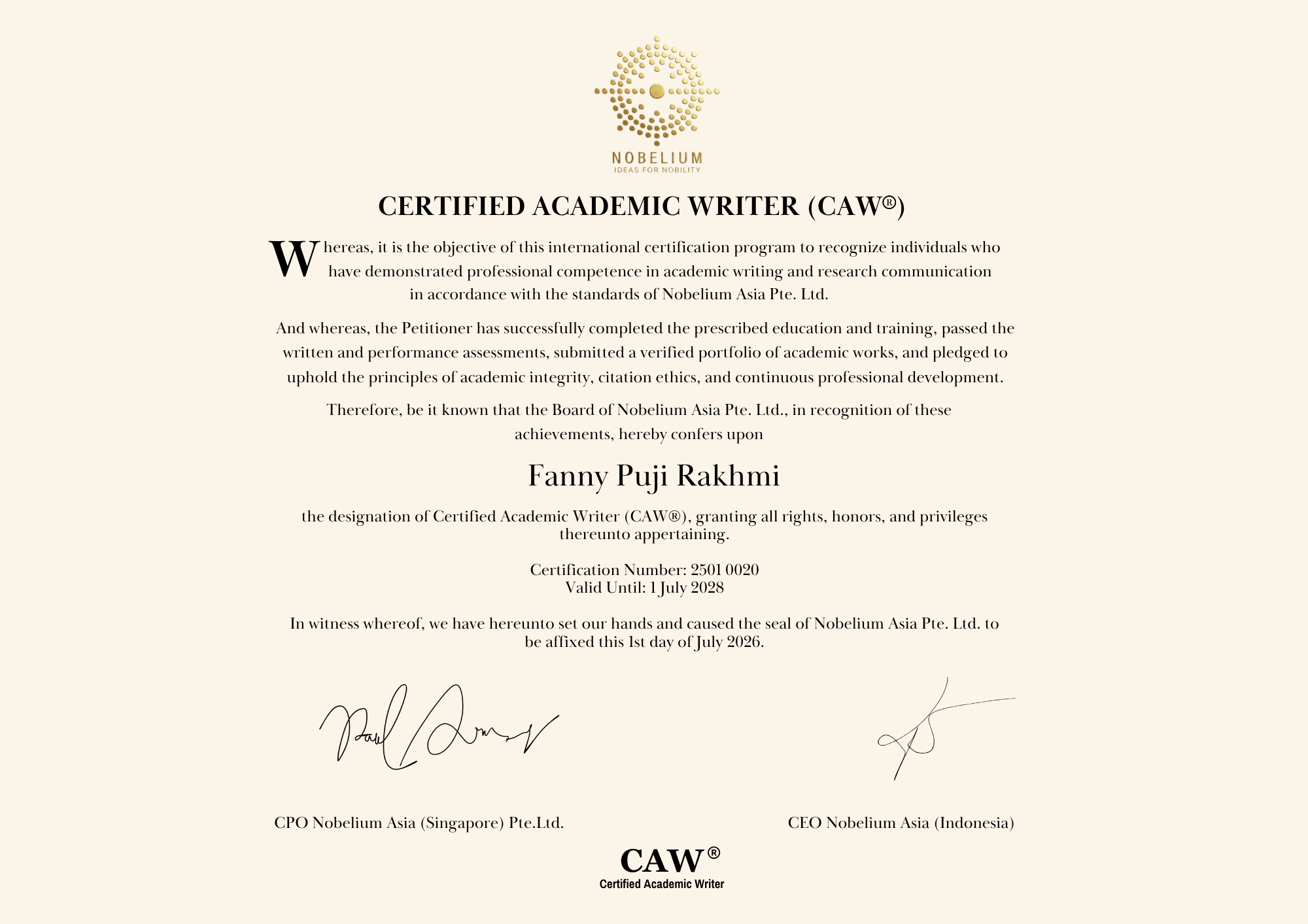 Certified Academic Writer (CAW)