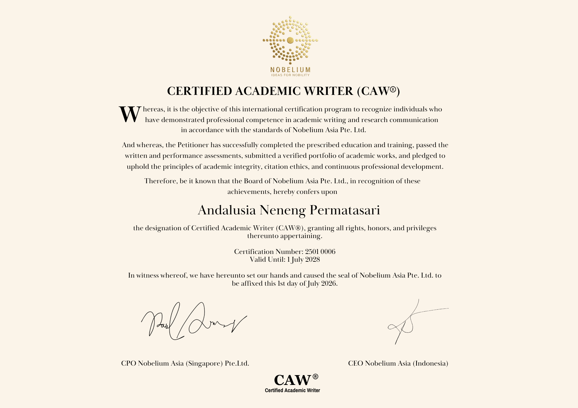 Certified Academic Writer (CAW)