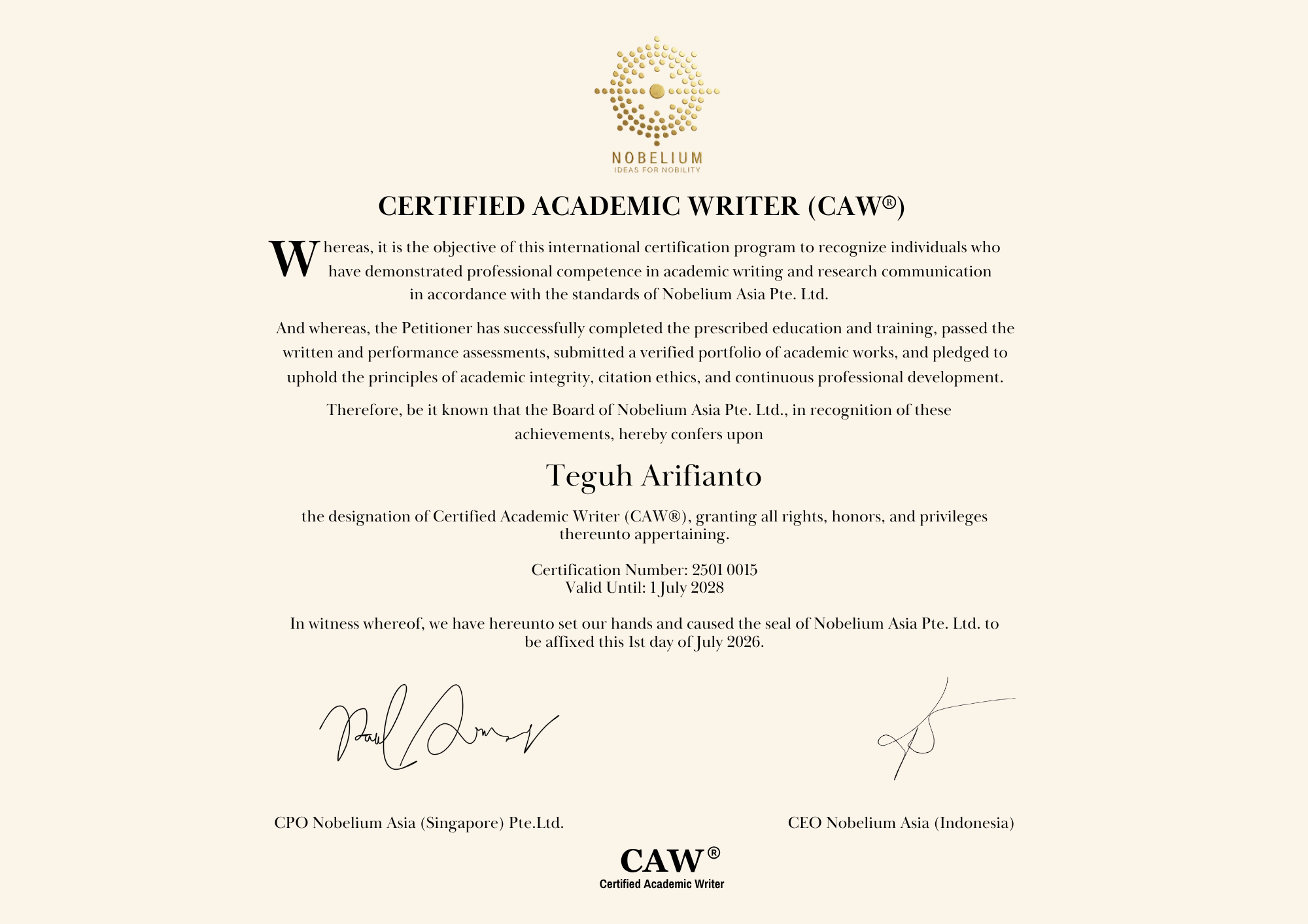 Certified Academic Writer (CAW)