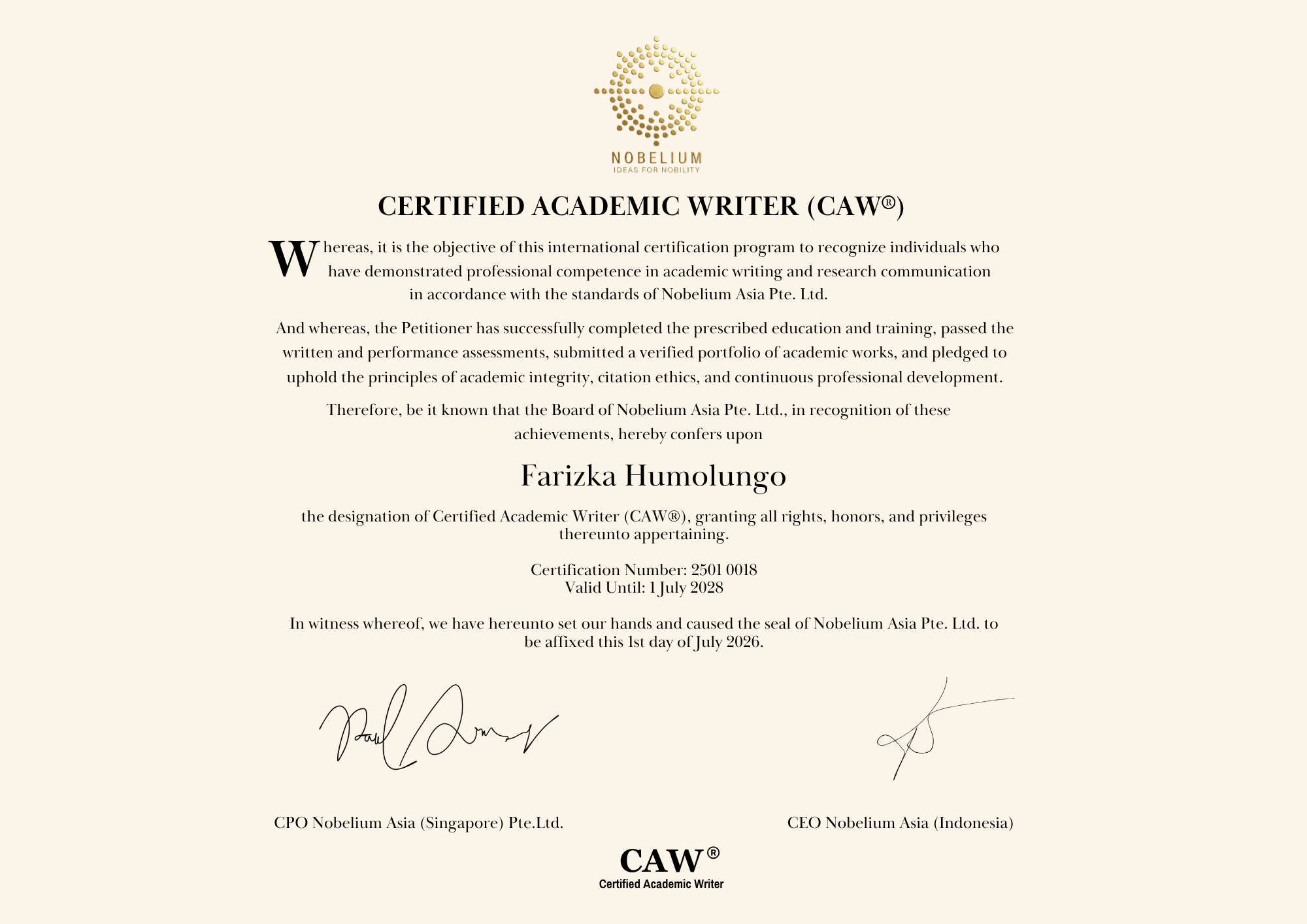 Certified Academic Writer (CAW)