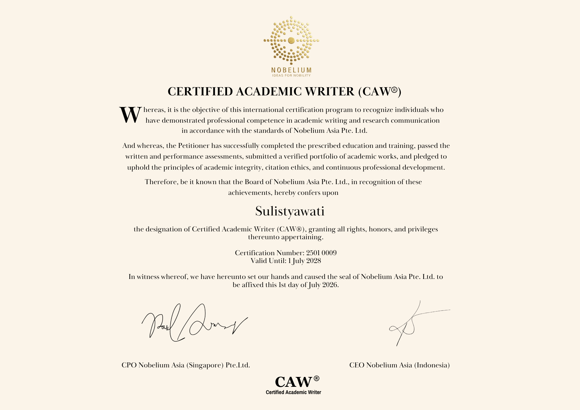 Certified Academic Writer (CAW)