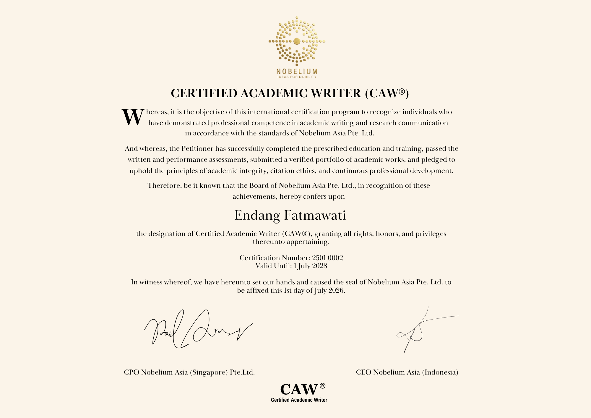 Certified Academic Writer (CAW)